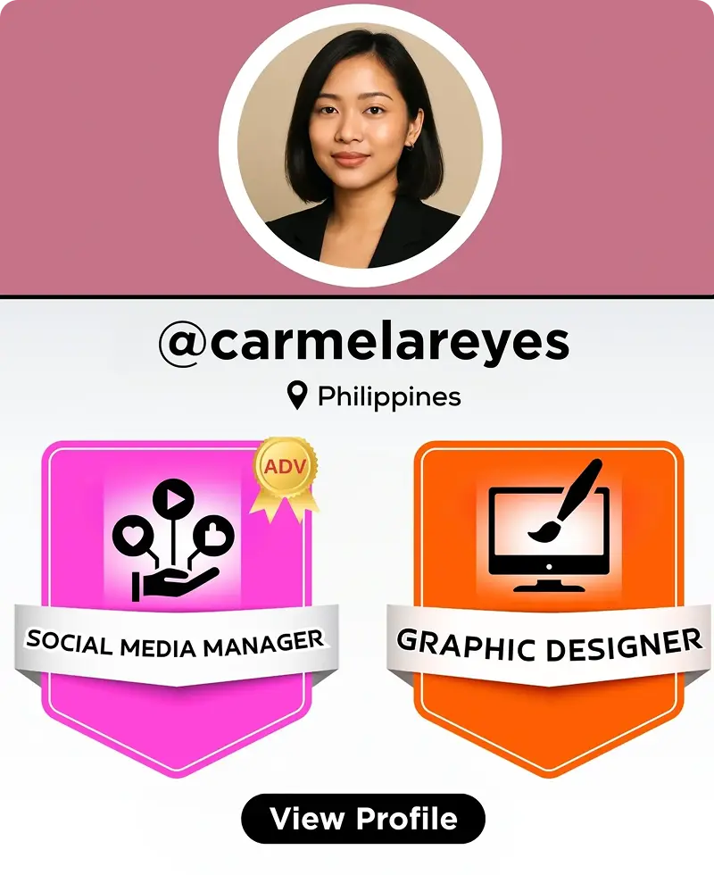 Graphic designer profile with badges
