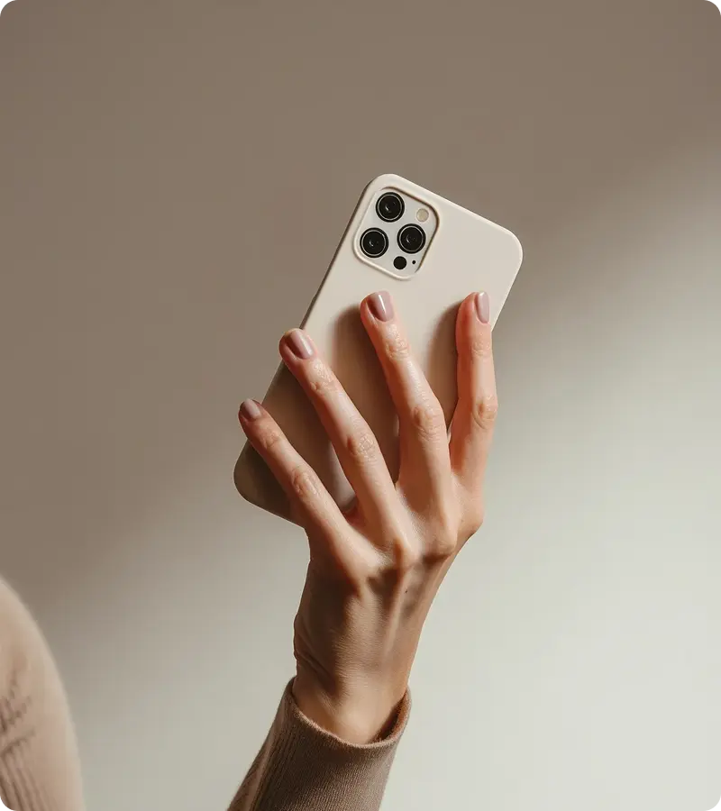 Hand with smartphone in beige case