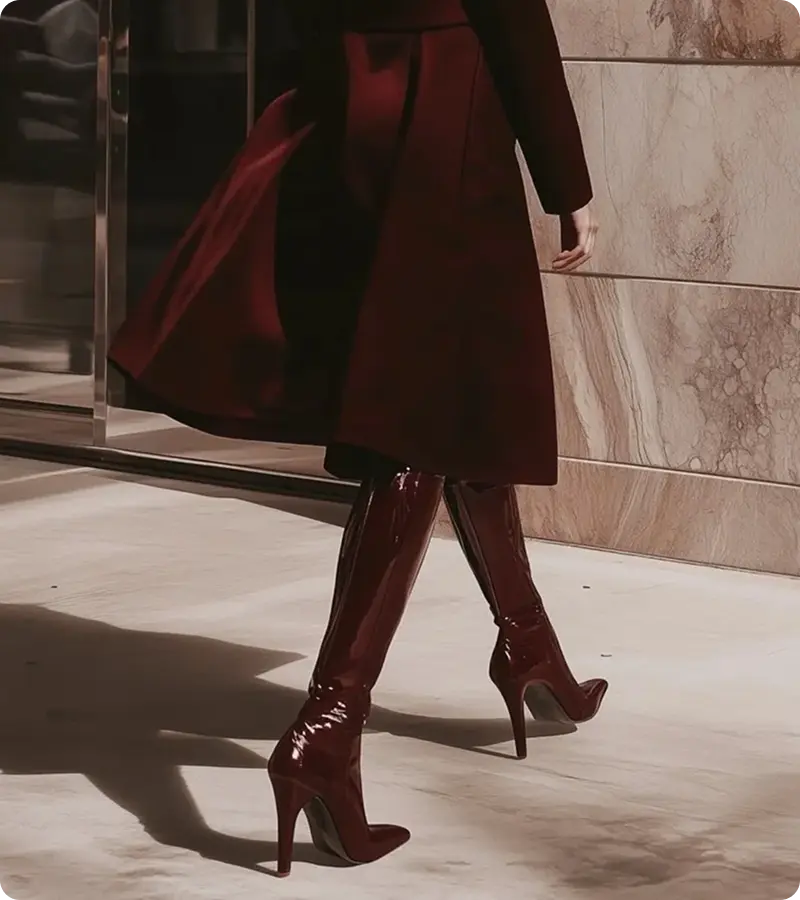 Fashionable boots and coat ensemble