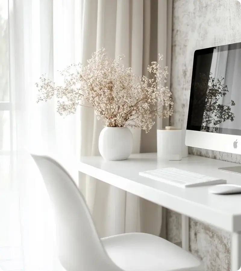 Elegant desk setup with dried flowers