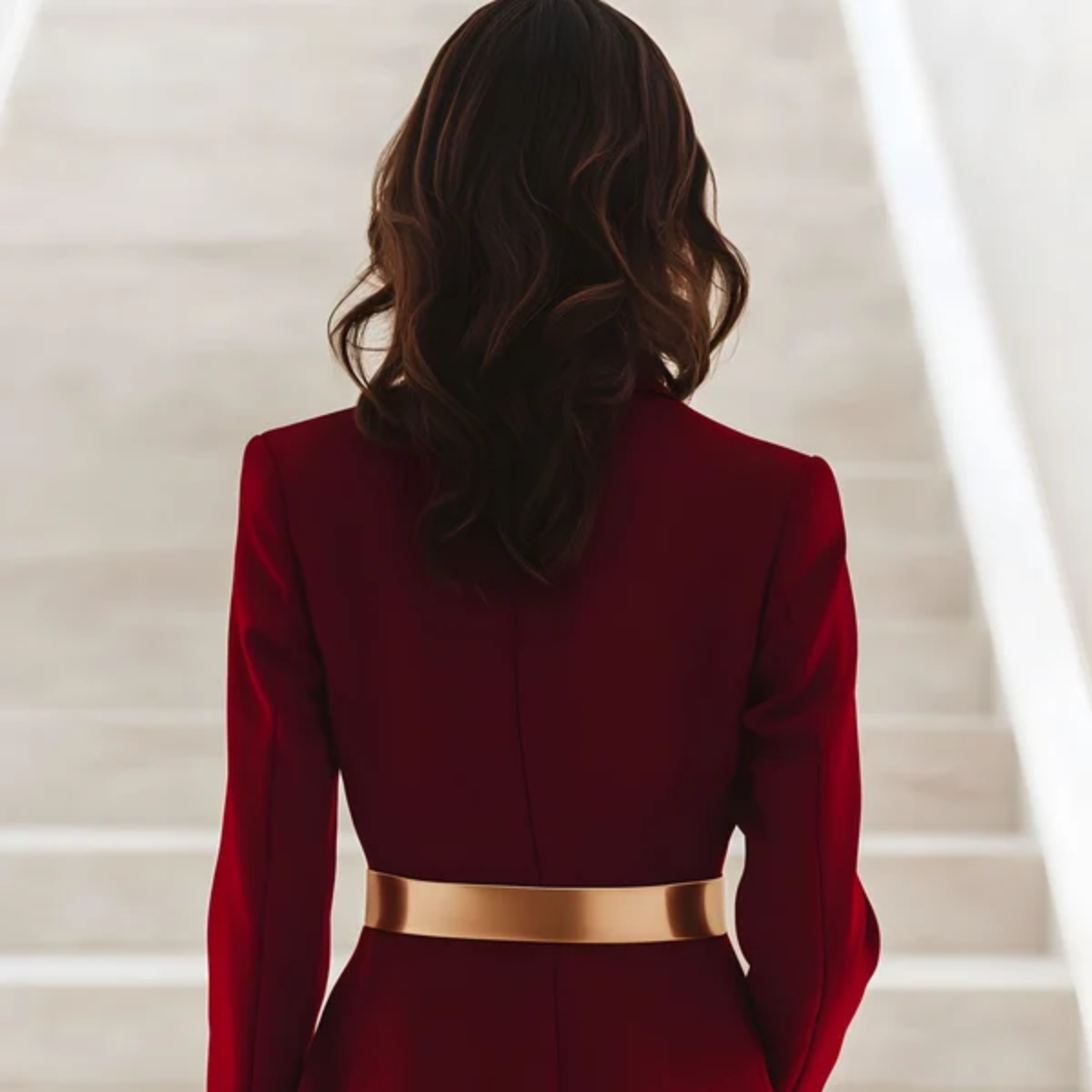 Back view of woman in red dress